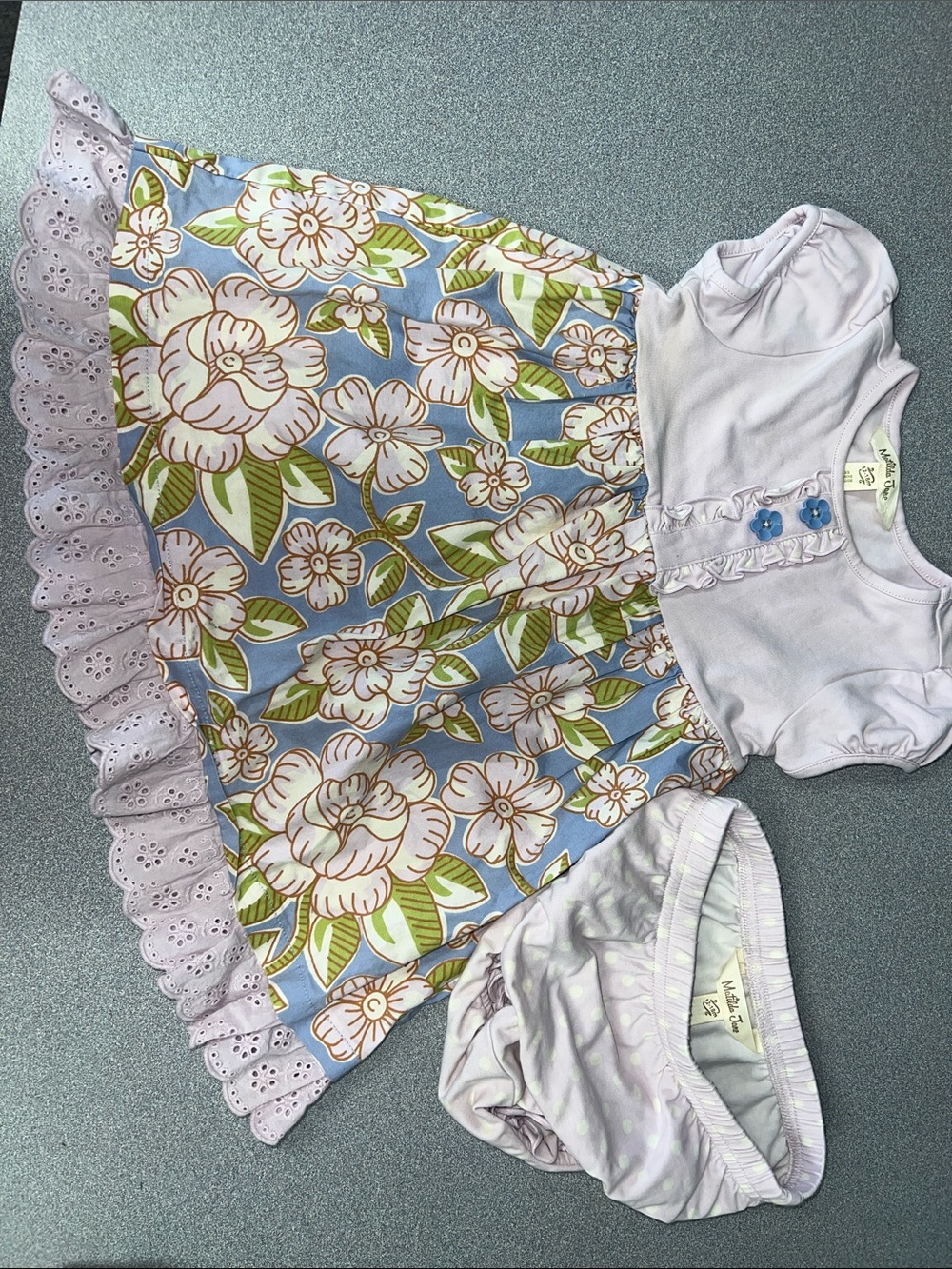 Matilda Jane Blue Floral Dress Set with Lilac Trim